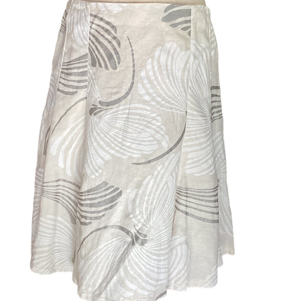 New York & Co Linen Rayon Full Swing Skirt Sz 10 Beige White Silver 176M